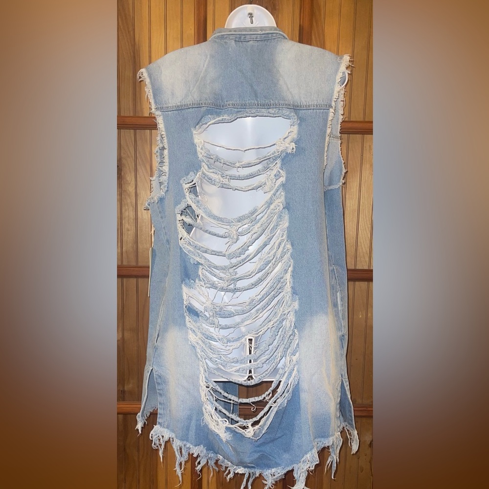 Distressed Denim Vest - Picture 3 of 3